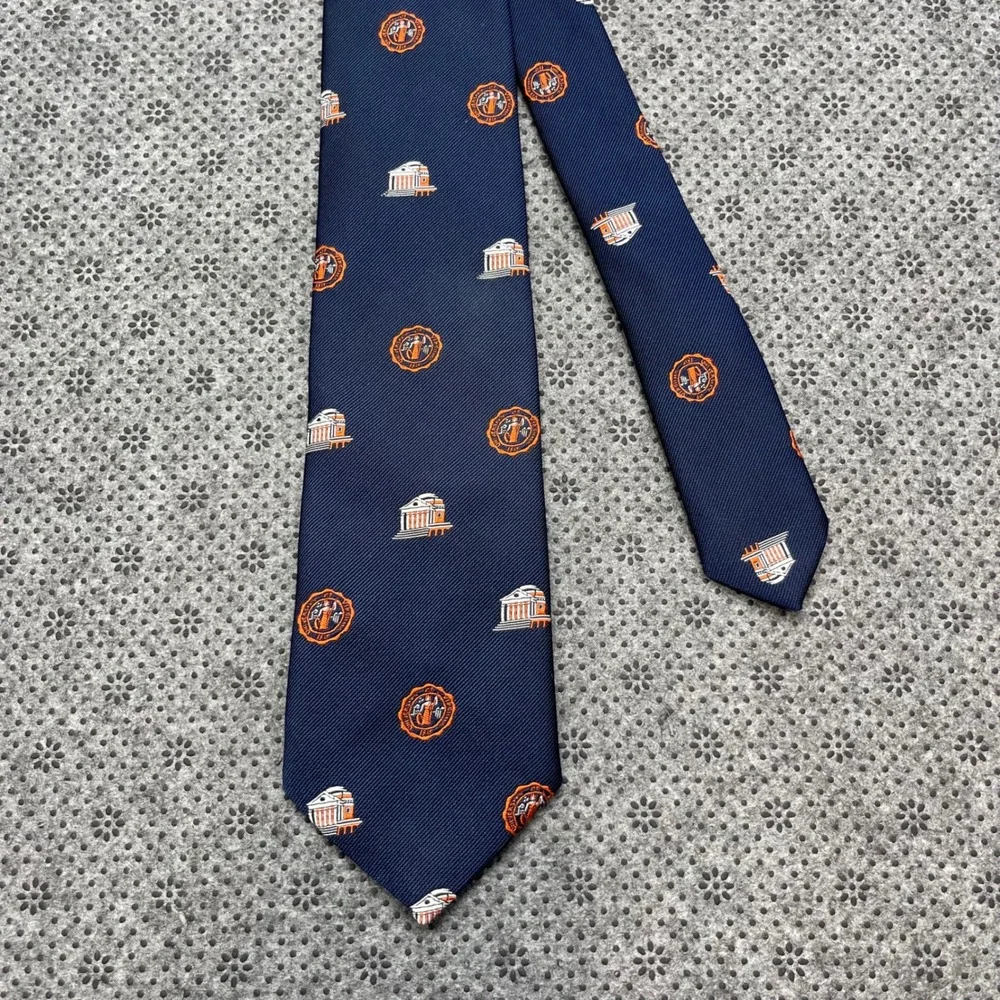 Vintage England Eljo's University of Virginia UVA Rotunda Navy Blue Silk Tie